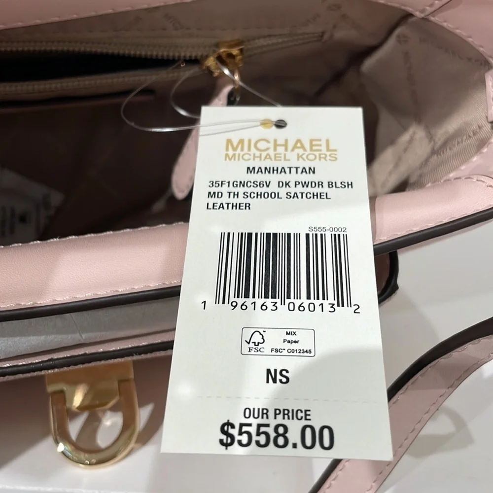 Michael Kors MK print Manhattan satchel crossbody Powder blush